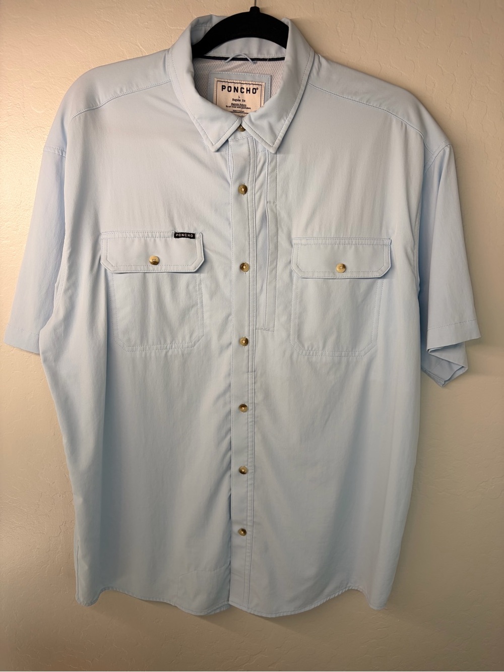 PONCHO Light Blue Short Sleeve Button-Down Shirt 0081